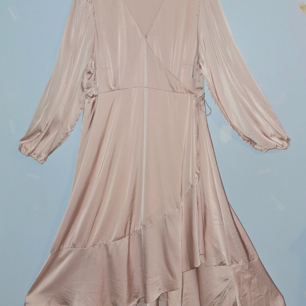 Motherhood Maternity Wrap Dress Soft Pink Long Sleeve Side Tie Flowy Size XL